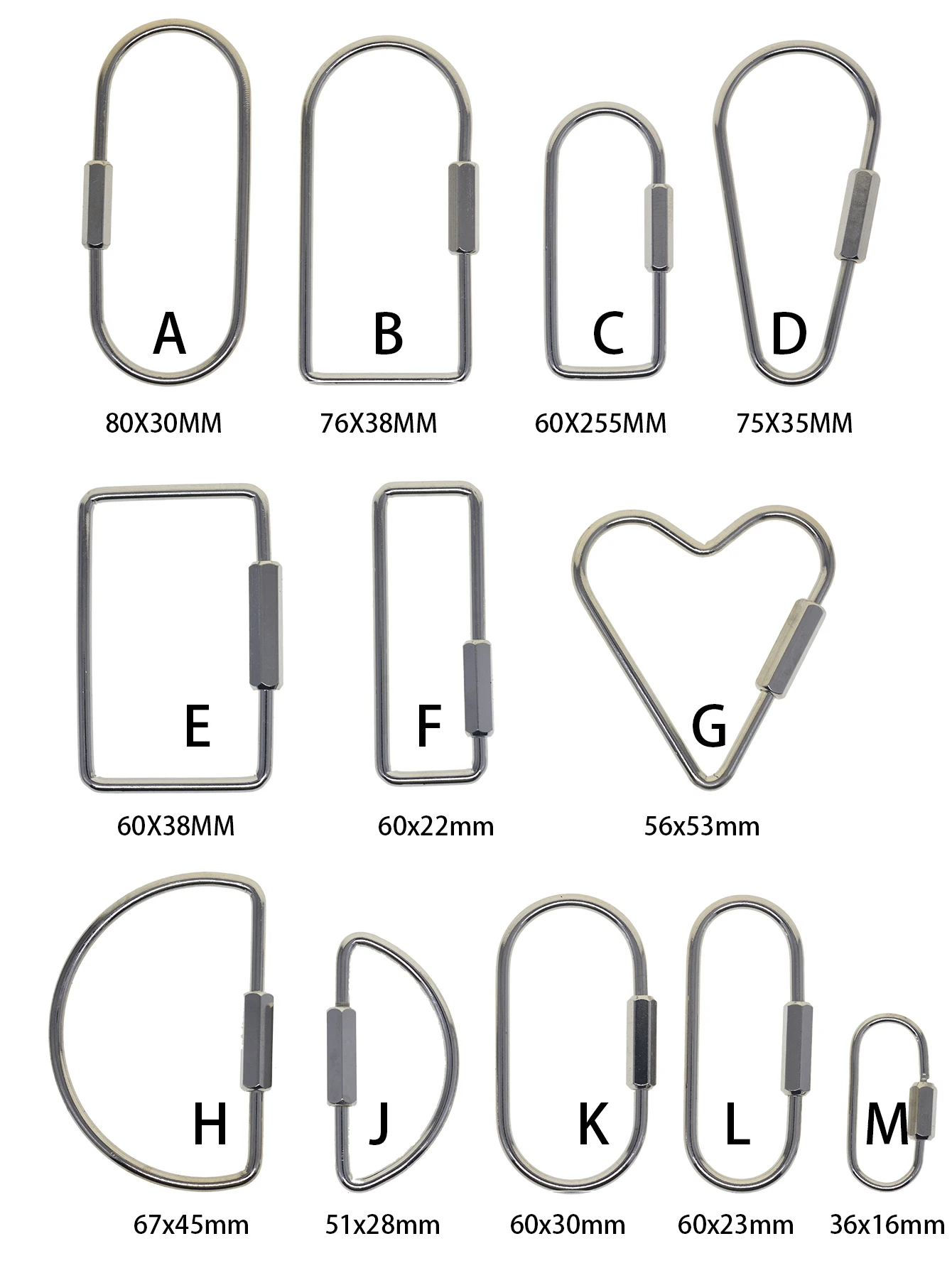12 Style Ins Geometric Design Silver Plate Brass Oval Drop Rectangle Heart Screw Locking Carabiner Key Ring Keychain EDC Gift
