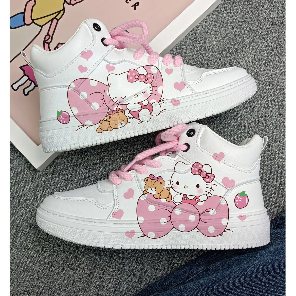 Sanrio Hello Kitty кроссовки с героями мультфильмов, повседневные розовые кроссовки с вишневым цветом, дышащая универсальная модная обувь для пар