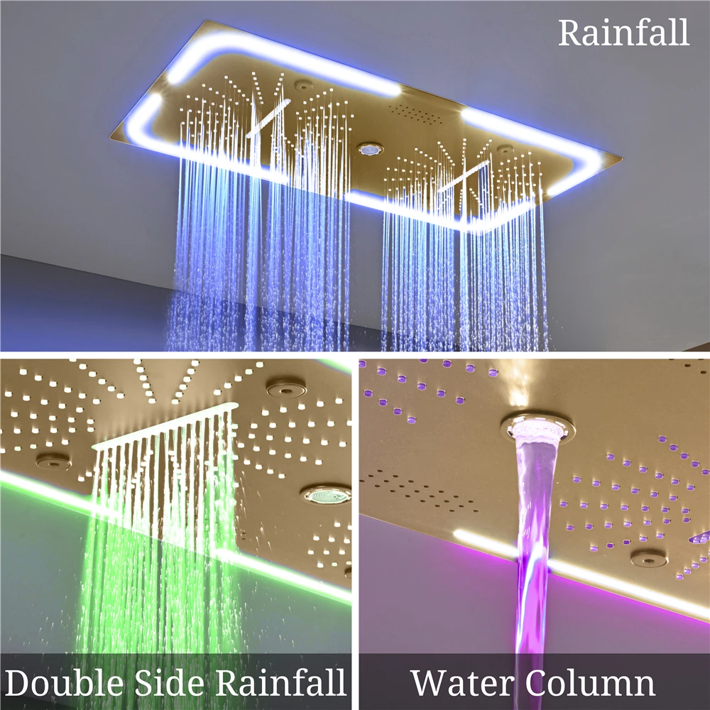 LED Music 700*350mm Rain & Waterfall Shower Head Temperature Display Button Control Thermostatic Main Body Shower Faucet Set