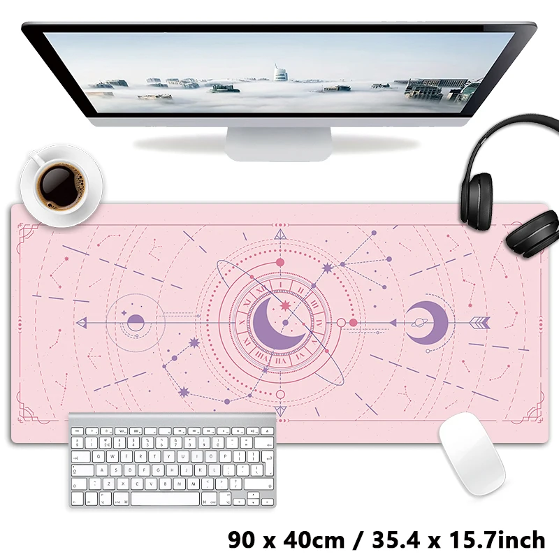 Pink Cute Moon Star Divination Zodiac Astrological Sign Table Mat Zodiacal Constellations Mouse Pad Keyboard Carpet Desktop Mat