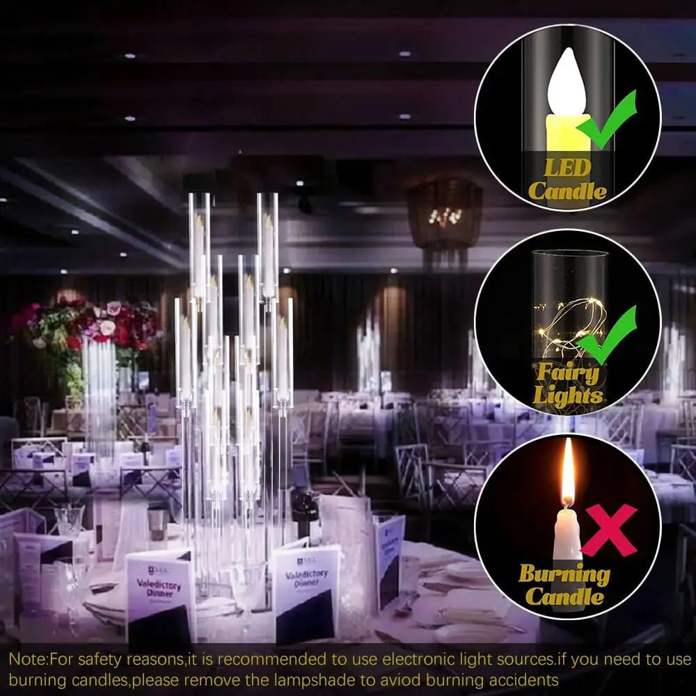 20PCS10 Arm Acrylic Candelabra Centerpiece for Wedding, 37.7 Inches Clear Floor Candlestick Holders with Acrylic Shade Pillar Taper Candlestick for Dinner Party Candelabros Para Centros De Mesa