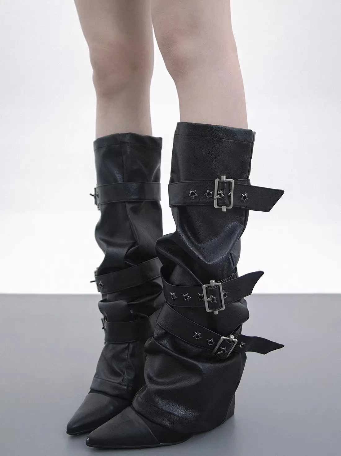 Women's Vintage PU Leather Leg Ankle Knee Sleeve Socks Gilrs Over Knee Fashion Leggings Punk Leg Warmer R1207