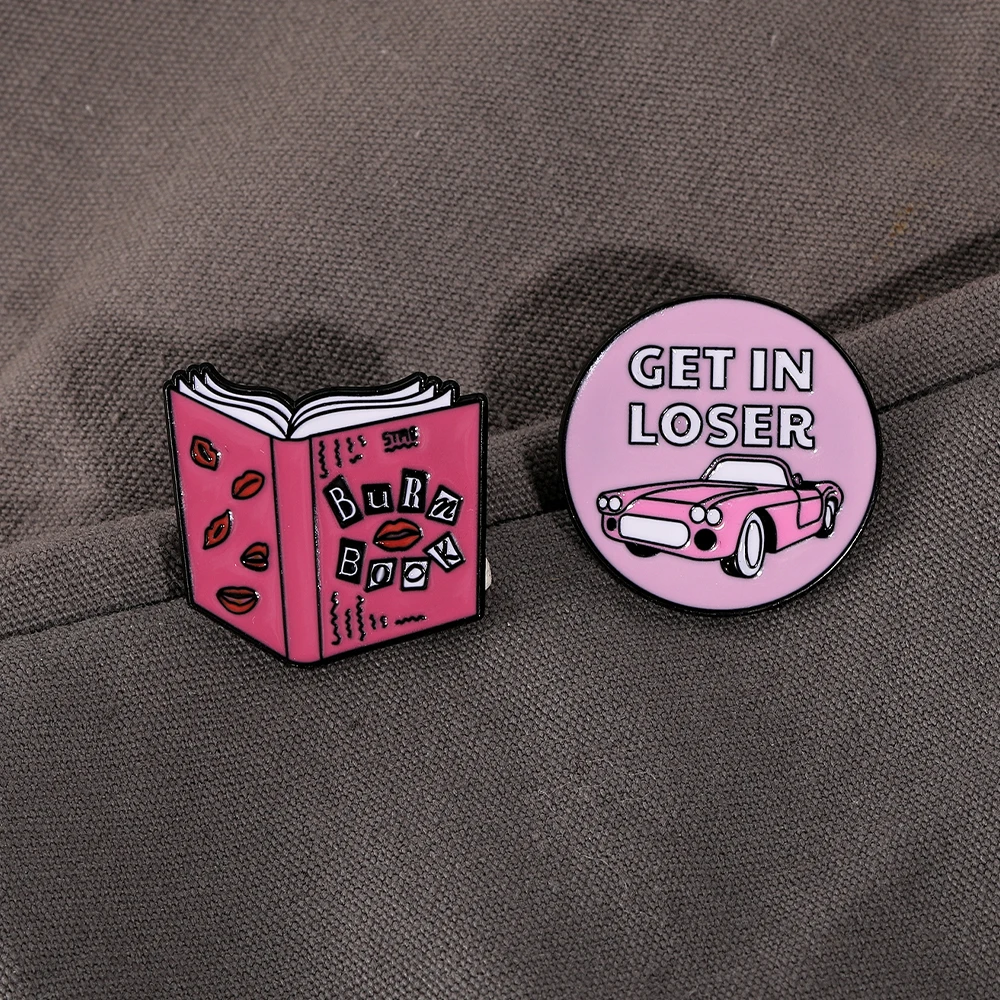 Red Lips Burn Book Enamel Brooches Pretty Get In Loser Racing Car Round Pins