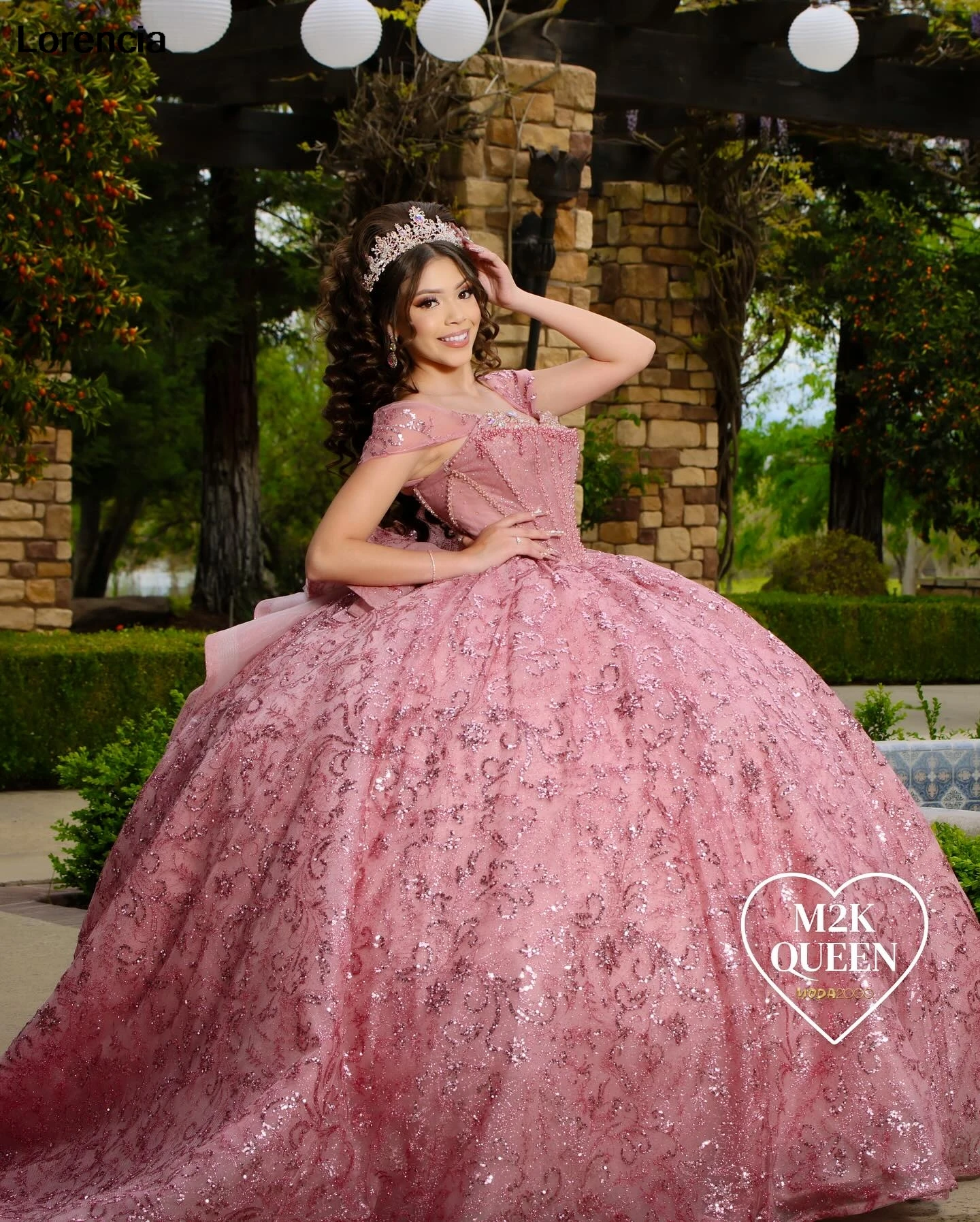 Lorencia-vestido De quinceañera rosa brillante, vestido De baile, apliques De lentejuelas, lazo De cristales con cuentas, México dulce 16, 15 Años, YQD885