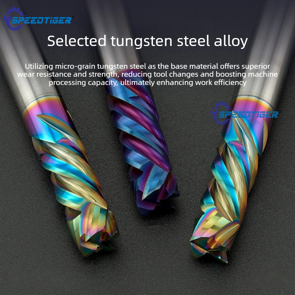 SPEEDTIGER Anti-Burr Tungsten carbide End Mill Nano Blue Coated Milling Cutter CNC Milling Tool Efficient Deburring Router Bit