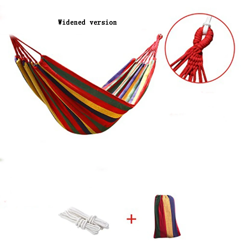 Outdoor Camping Indoor Swing Thickened Colored Strips Adult Double Anti-rollover Canvas Hammock No Wooden Sticks image 2