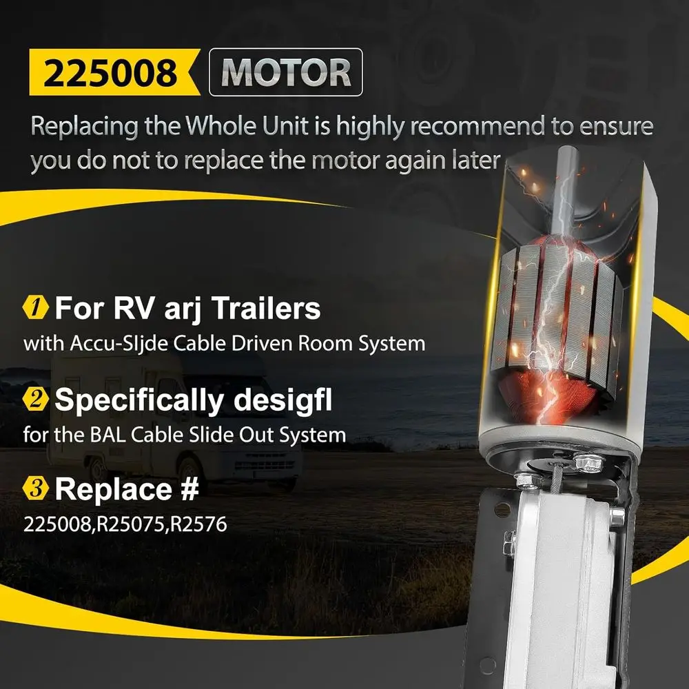 محرك منزلق R25075 RV مع علبة التروس R25076-1 محرك عالي الإخراج 13 ضرس أسنان لمقطورات RV استبدال الشريحة الخارجية 225008 #2