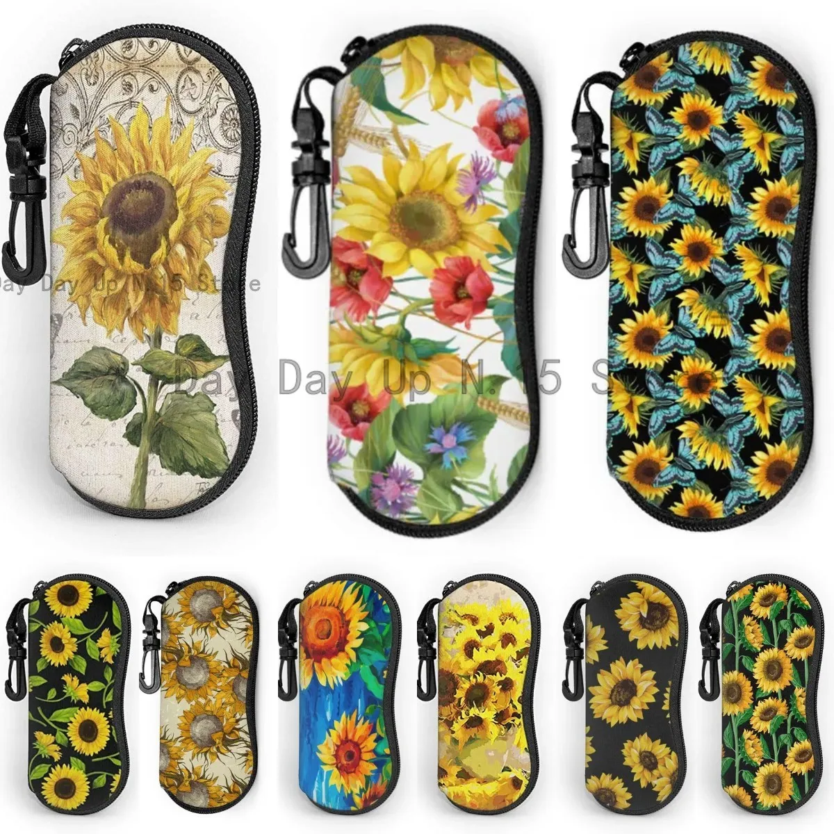 

Sun Flower Sunglasses Case Ultra Light Portable Neoprene Zipper Eyeglass Soft Case