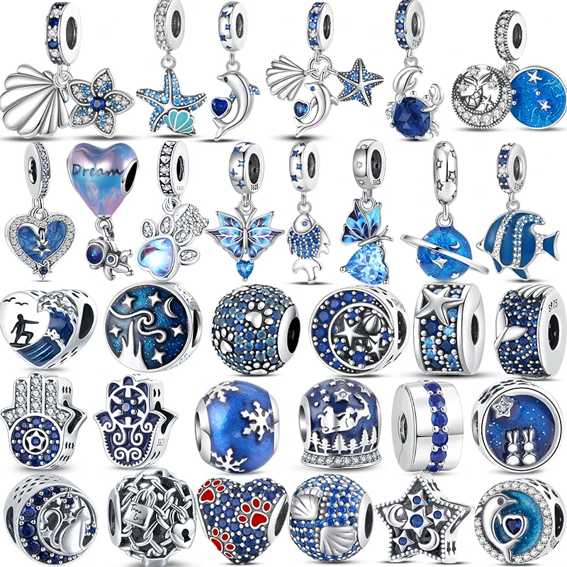 

Real 925 Sterling Silver Charms Evil Eye Butterfly Blue Charms Fit Pandora Original Bracelet DIY Woman Fine Jewelry Making