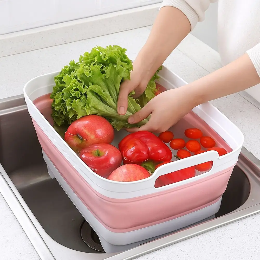 

Складная раковина большой емкости, утолщенная бытовая корзина для фруктов и овощей с ручками, квадратная сливная корзина для пикника
