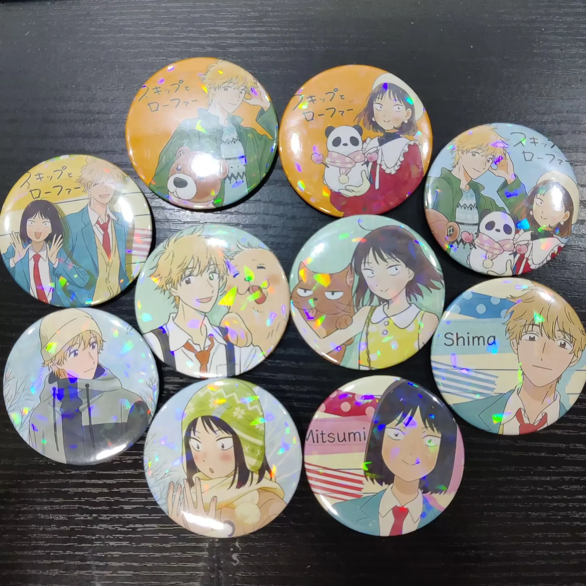 Figuras de Anime japonés Skip and Loafer Iwamura Mitsumi Shima Sousuke, insignia láser de Metal, broche, bolsos creativos, Pin de decoración, regalo para seguidores