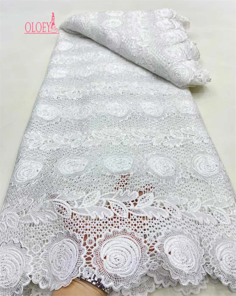 

OLOEY High-Quality African Sequence Cord Lace Fabric Tulle Latest Embroidery for Clothing Home Textiles Decoration