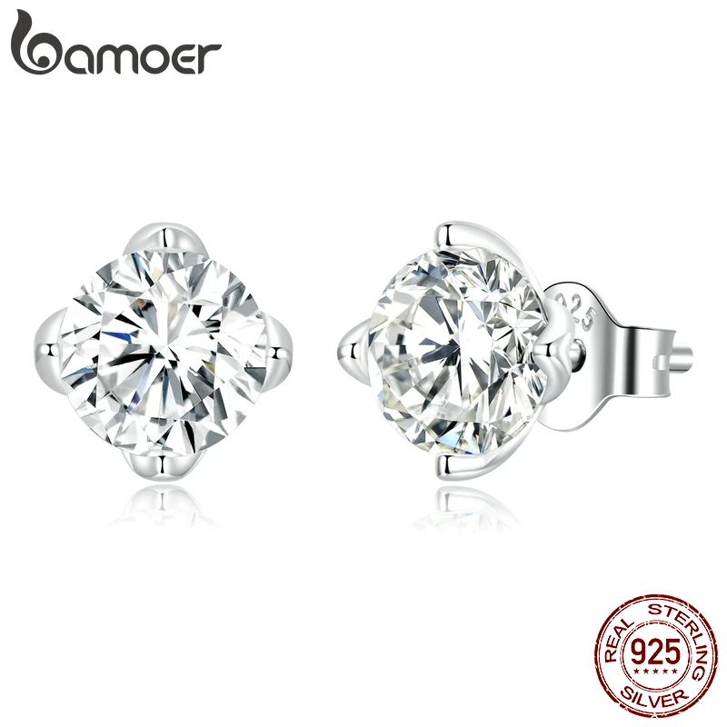 Bamoer D Color VVS1 EX 1CT Moissanite Stud Earrings for Women 925 Sterling Silver Wedding Gift Top Quality Dazzling Earrings