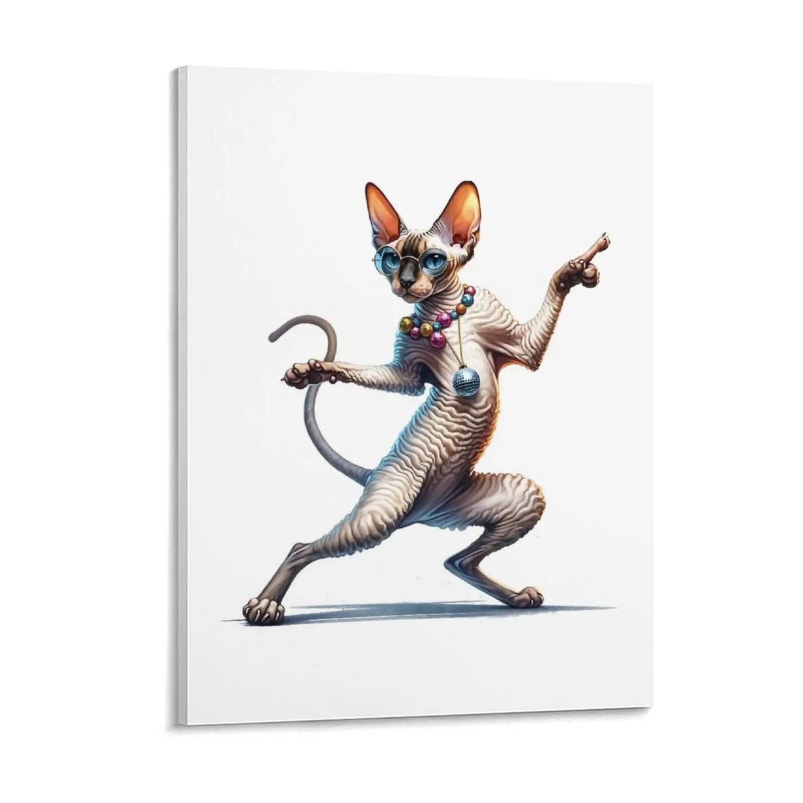 

Cornish Rex Disco Dancer Funny Cat Canvas Painting Club Garage Design Wall Mural Garage Framed Wall Paintings