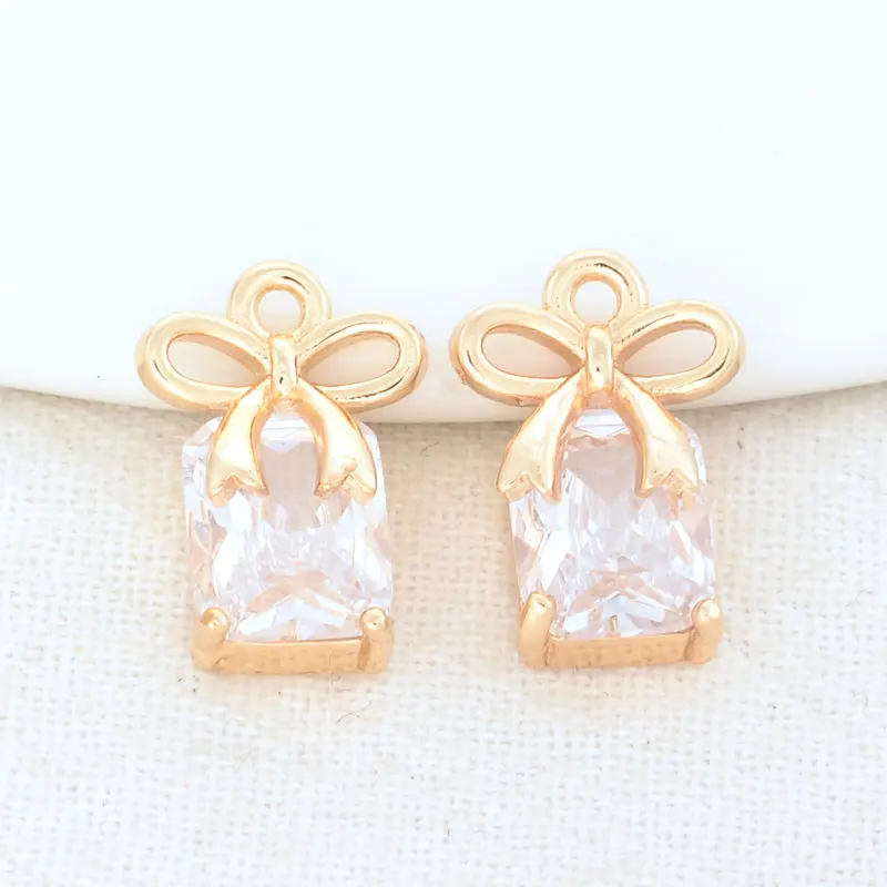 10*15MM 14K Gold Color Brass and Zircon Bowknot Charms Pendants Necklace Earings Jewelry Making Supplies Diy Accessories