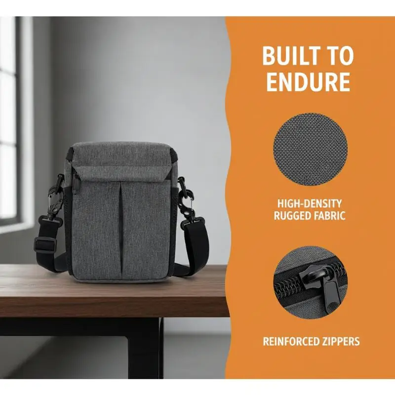 Shockproof Wear Resistant Camera Bag Adjustable Strap Crossbody Shoulder Pouch for Small Action Cameras Hiking Trip Use