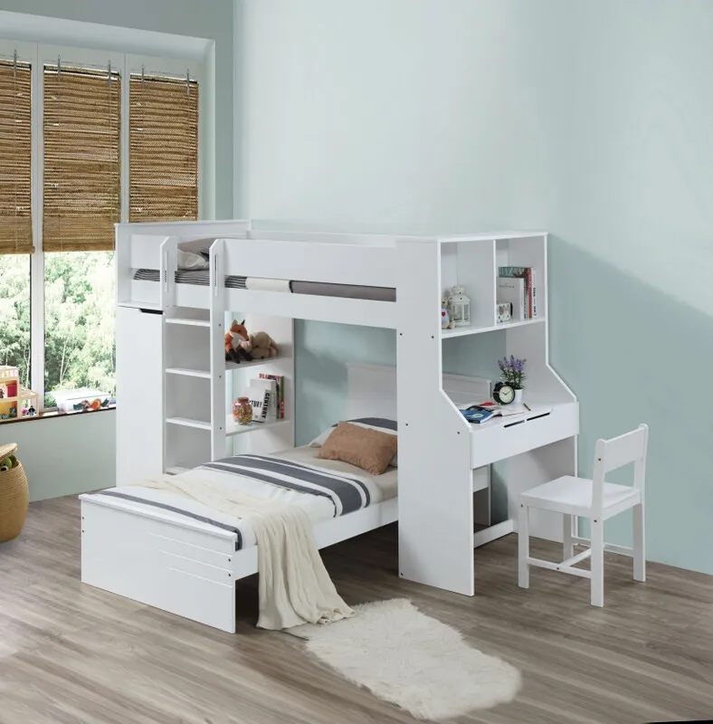 Sturdy Children's Loft Bed in White with Plenty of Storage Space - Perfect for Shared Rooms