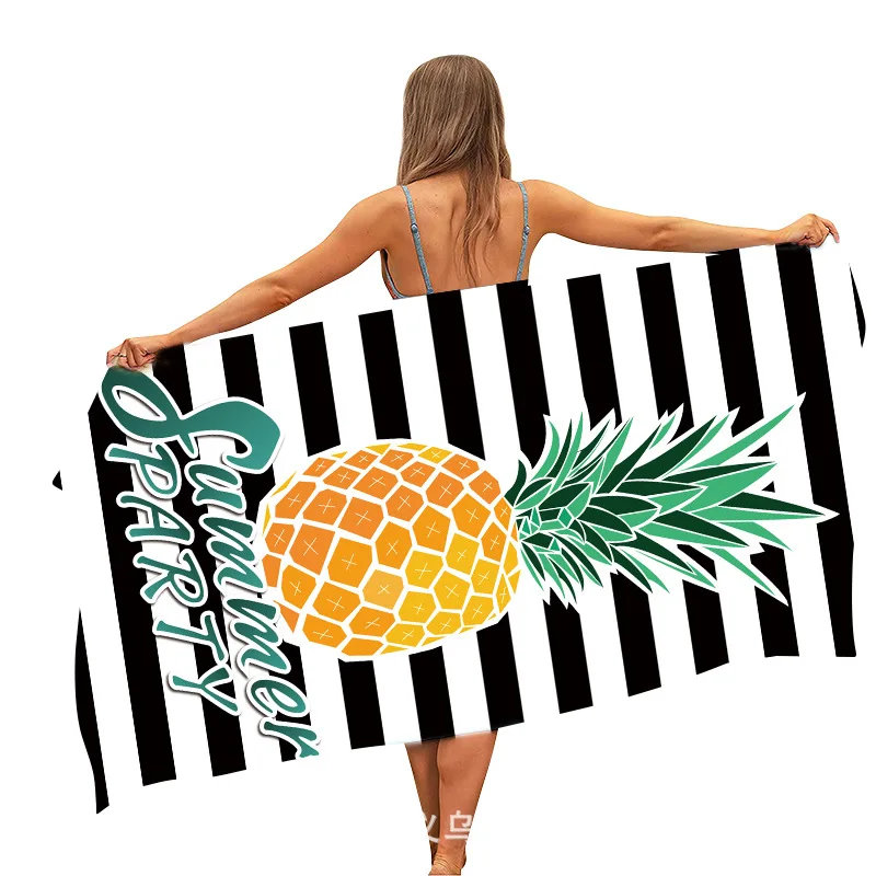 

Cool Stripes Pineapple Beach Towel 3D Print Microfiber Soft Water Absorbing Breathable For Adults Kids Swimming Bath Towel