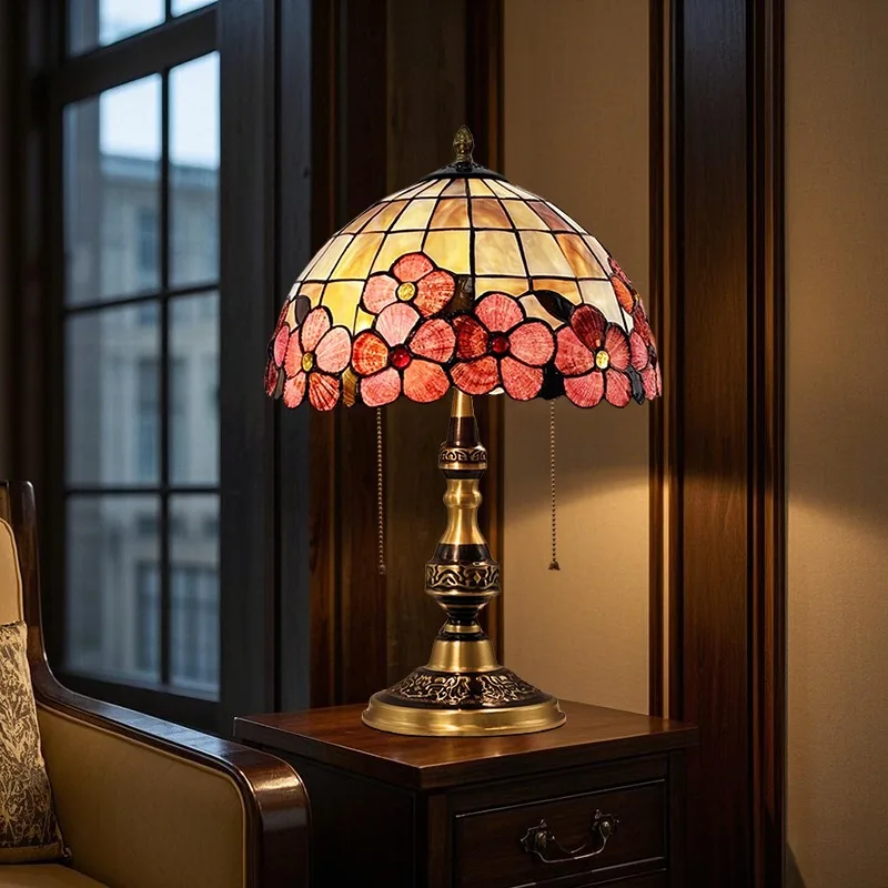 جميع مصابيح مكتبية على شكل قذيفة نحاسية لغرفة المعيشة، مصباح بجانب السرير لغرفة النوم الأمريكية الرجعية الأوروبية الرومانسية الدافئة لهدايا الزفاف وغرفة النوم #4