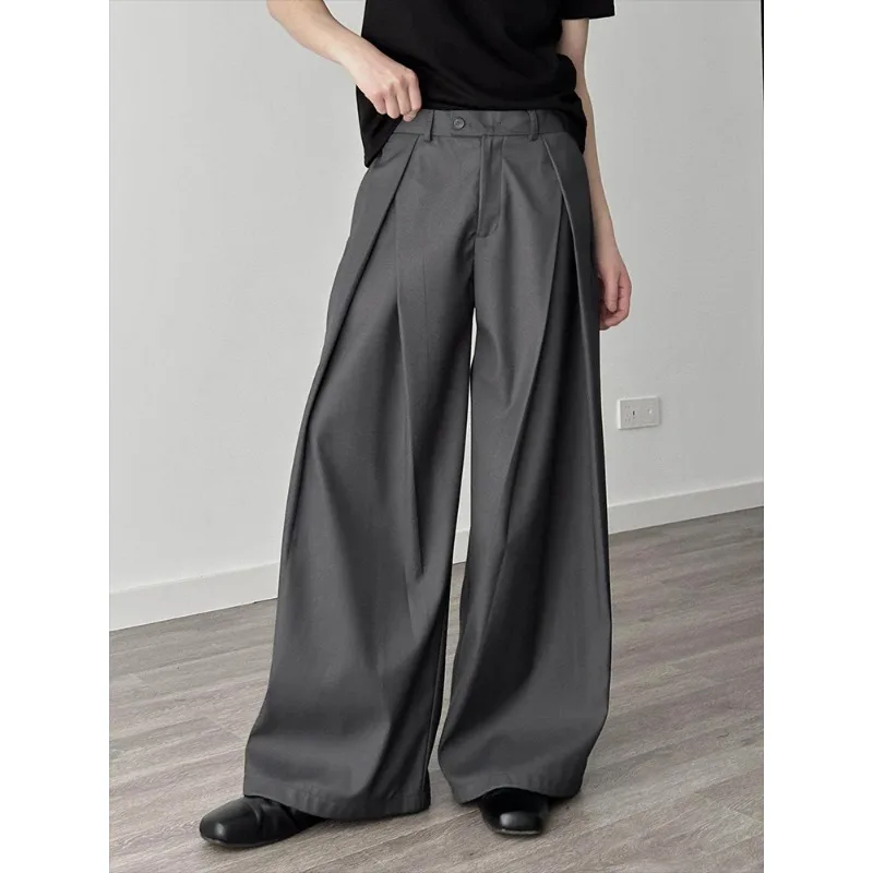 Streetwear Wide leg Casual Pants Men Harajuku Curved Suit Pants Black Flared Long Trousers High-quality Breand Oversize Baggy