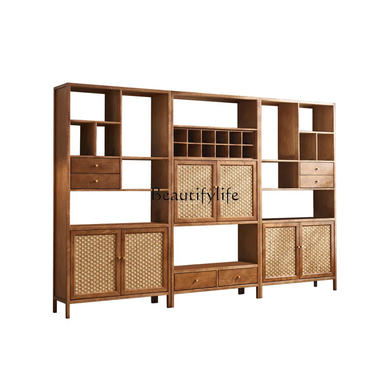 

Solid wood rattan bogu shelf tea room display cabinet