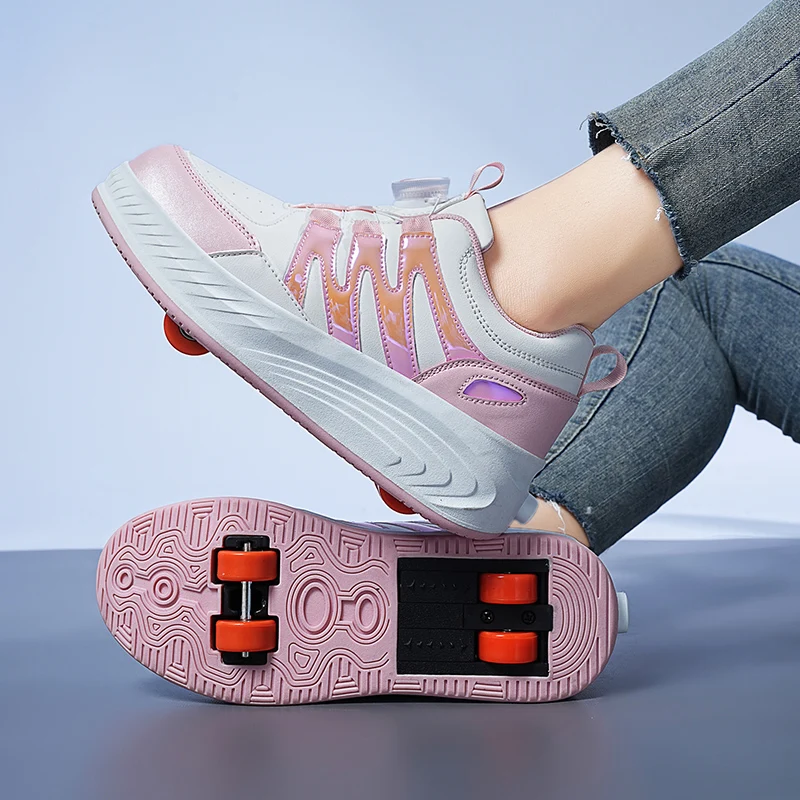 

2025 Boys' New 2-Wheel Cool Roller Sneakers: Multi-Light Shoes, Girls' Roller Skates for Students