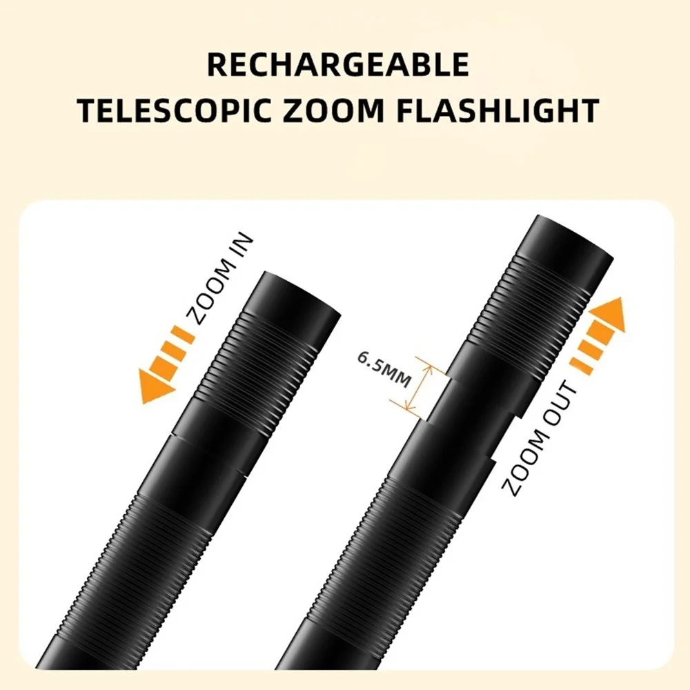 Mini Zoom Pocket Pen Lamp Led Flashlight Penlight USB Rechargeable White Light Camping Hike Work Emergency Lighting Check Torch