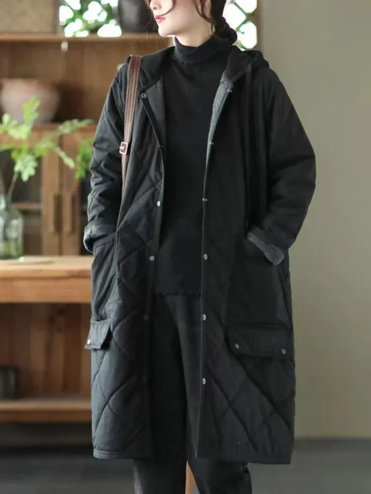 Coats Woman Winter 2022 Clothes Jacket Mid-length Loose Hooded Thickened Harajuku Vintage  Varsity Fashion Tops 2022 Women