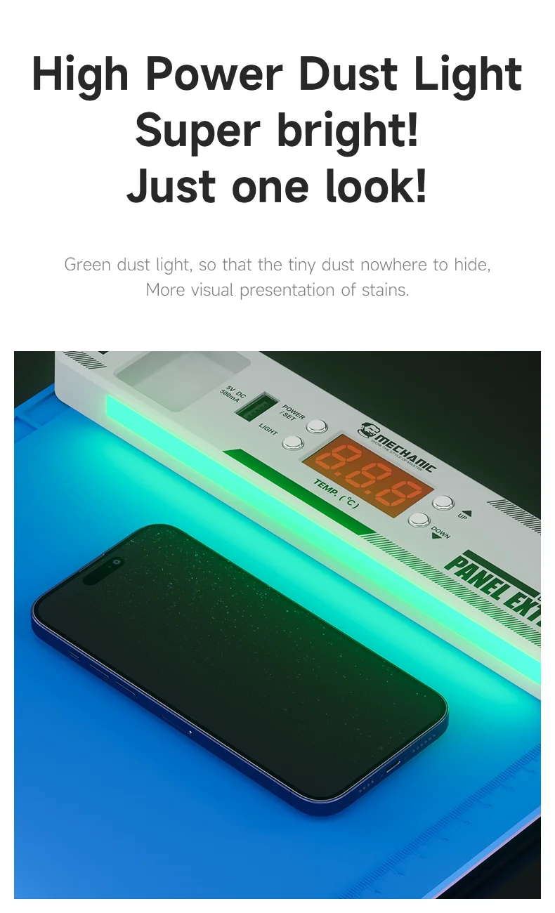 MECCANICO CPB14 Tappetino in silicone per rimozione schermo del telefono cellulare con luce di rilevamento polvere a LED 120 ℃ Tappetino