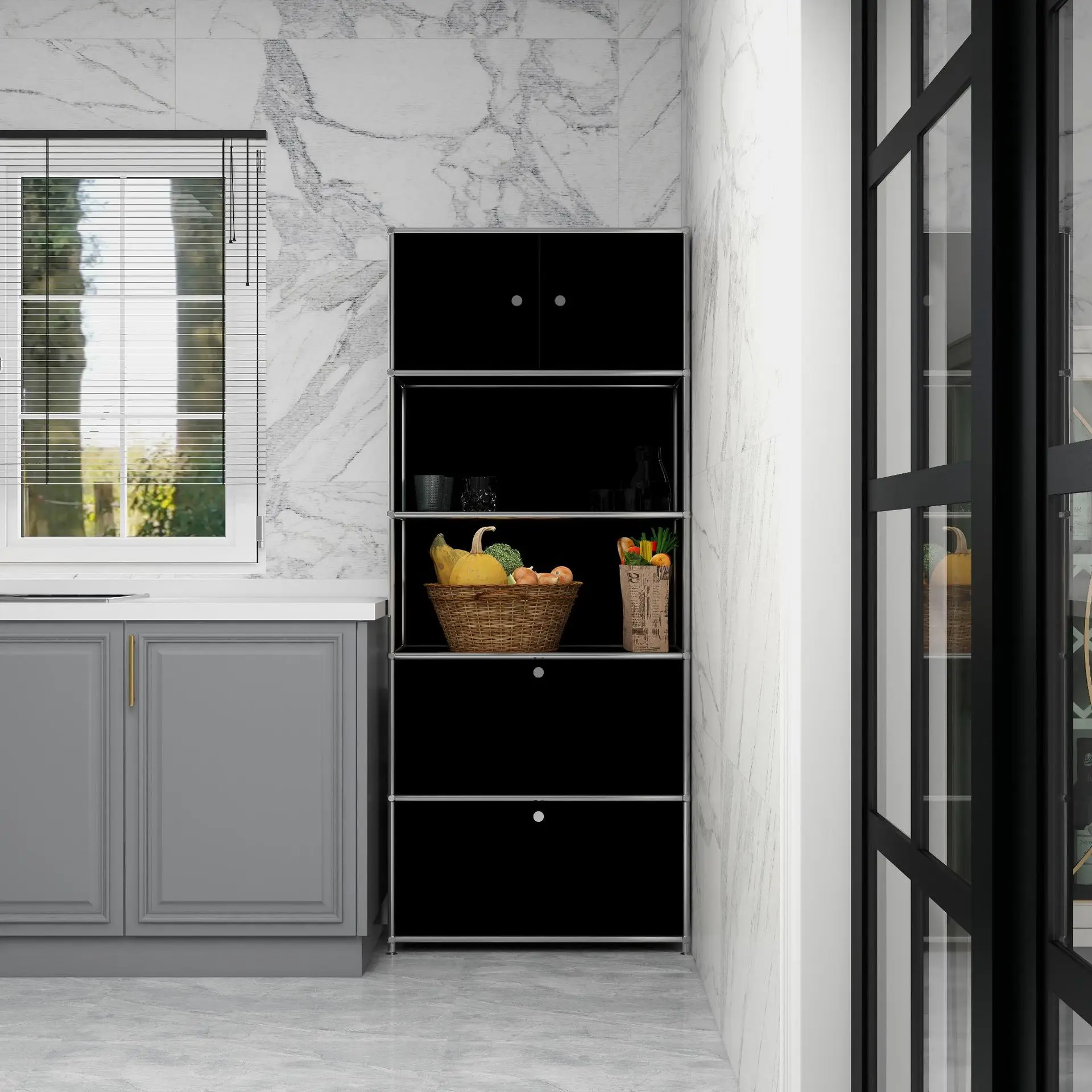 Modular cabinet Stainless steel wrought iron assembly cabinet Household living room storage bucket