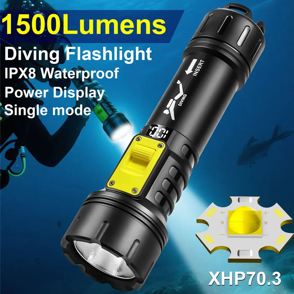 

1500LM Upgrade XHP70 Diving Flashlight Powerful Profession Underwater Lantern Rechargeable Dive Torch IPX8 Waterproof Scuba Lamp
