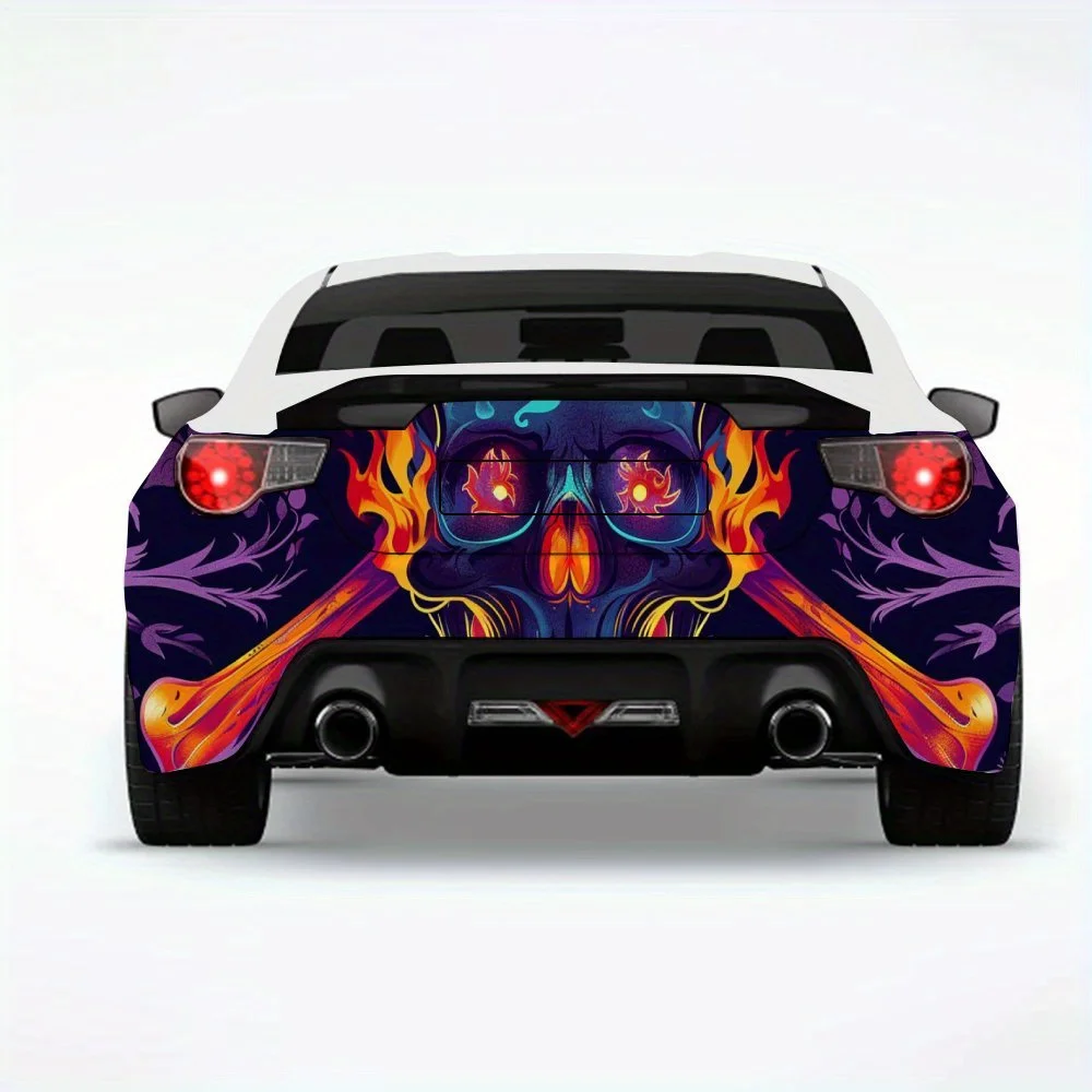 

Крутая автомобильная наклейка с пылающим черепом, виниловая наклейка на заднюю часть автомобиля, водонепроницаемые самоклеящиеся виниловые наклейки для хвоста и бампера автомобиля, декор