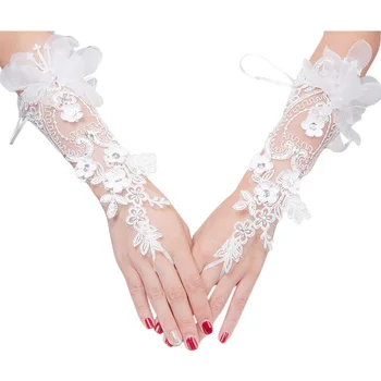 Elegante Satijn Kant Handschoenen Lange Bruidshandschoenen Voor Bruid Bloem Meisjes Vrouwen Bruiloft Prom Party