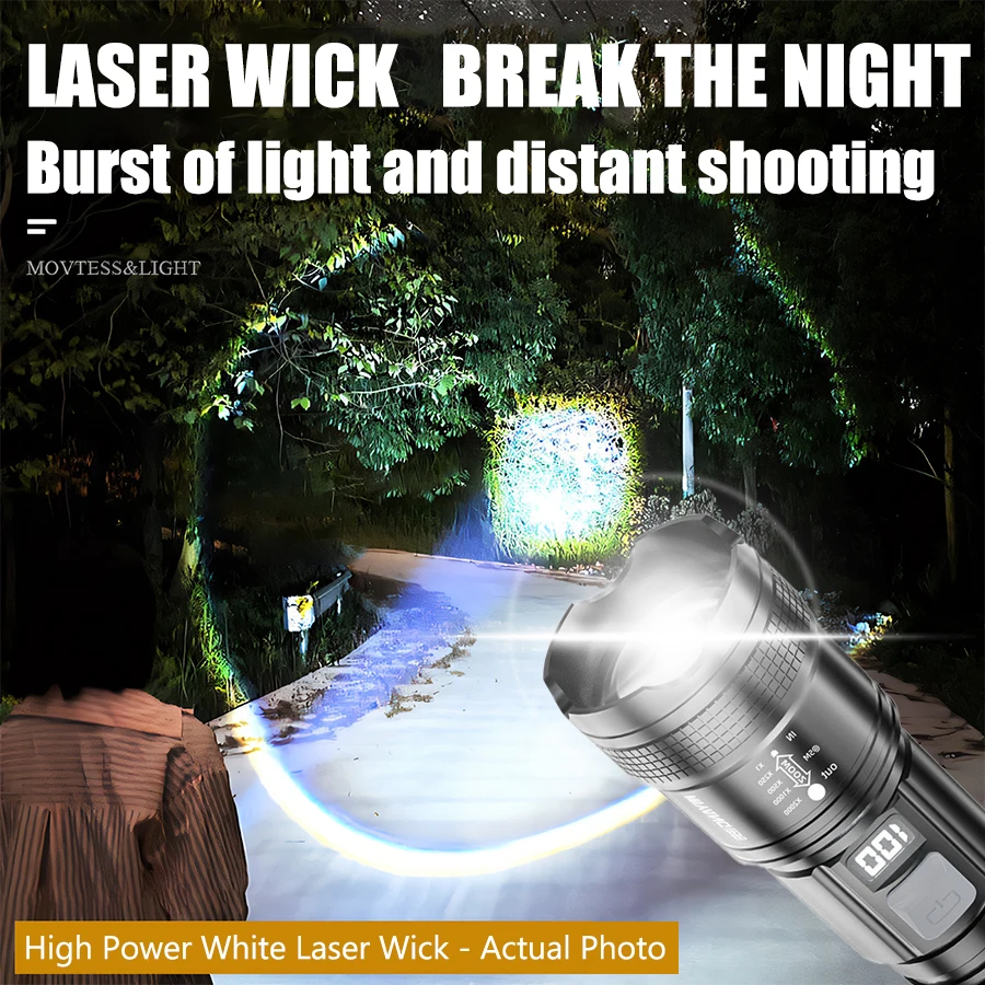 Torce a LED ad alta potenza potente Torcia tattica con luce flash Lampada ultra luminosa Ricarica USB Lanterna da campeggio per pesca Defensa Zoom