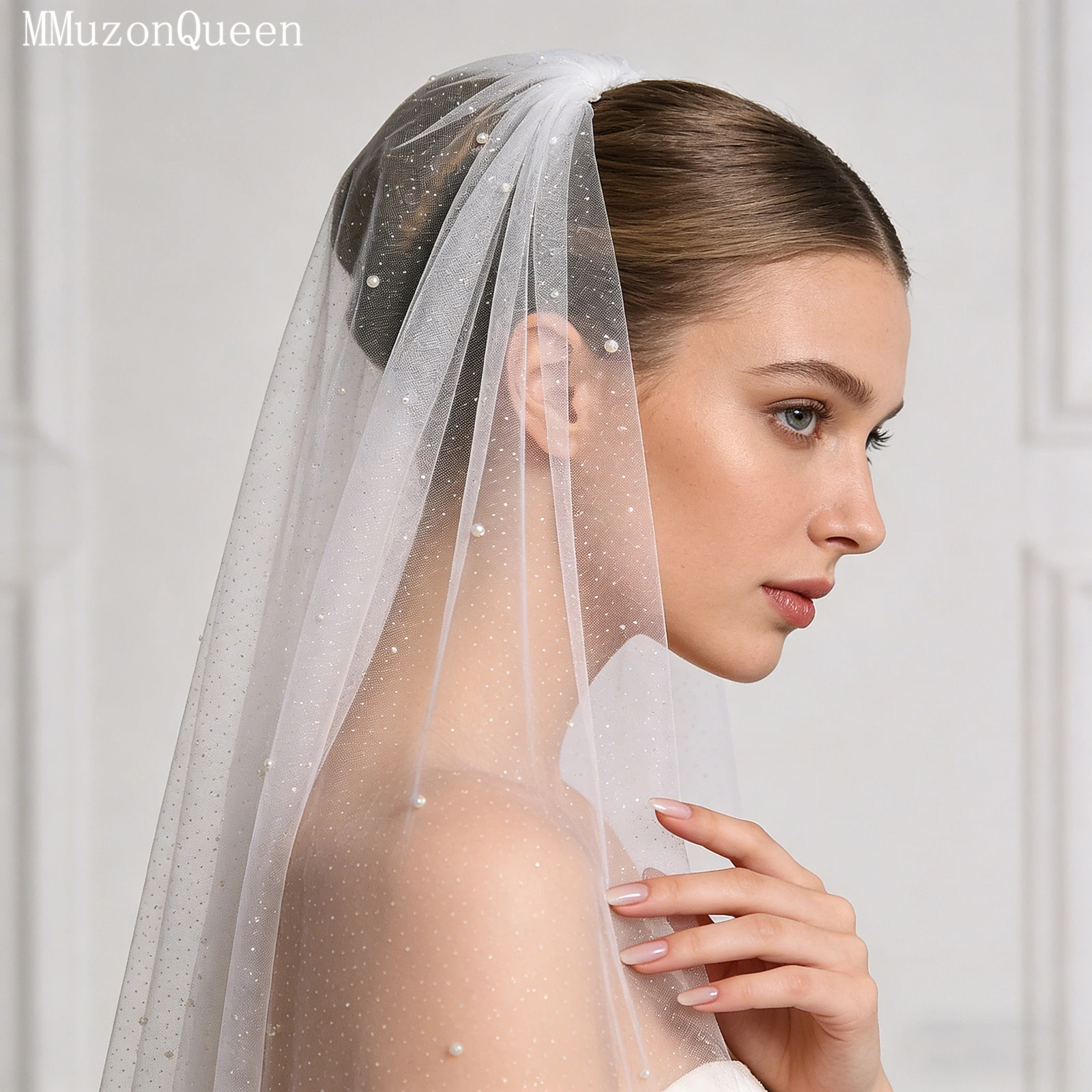 

TOPQUEEN Свадебная блестящая фата Bling Bling Белая фата цвета хаки с расческой 1-слойная Velo De Novia Настраиваемая V91A