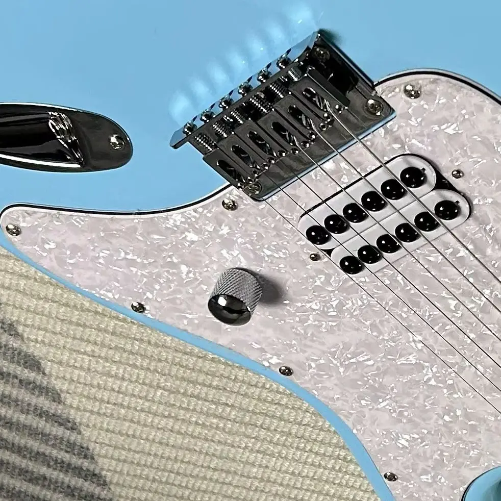Hot Sale Blue Electric Guitars Mahogany Body White Pearl Pickguard One Pickup 21 Frets