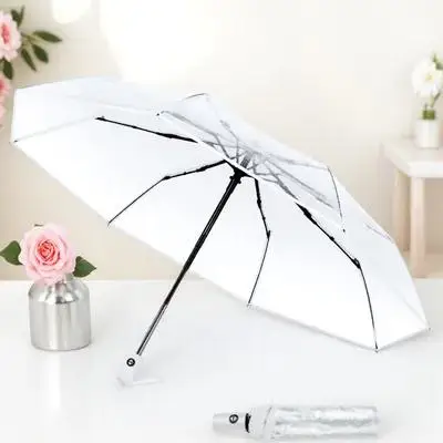 

Fully Automatic Three fold Transparent Umbrella Clear Folding for Women Rain Portable Travel Open Close Waterproof Lightweight