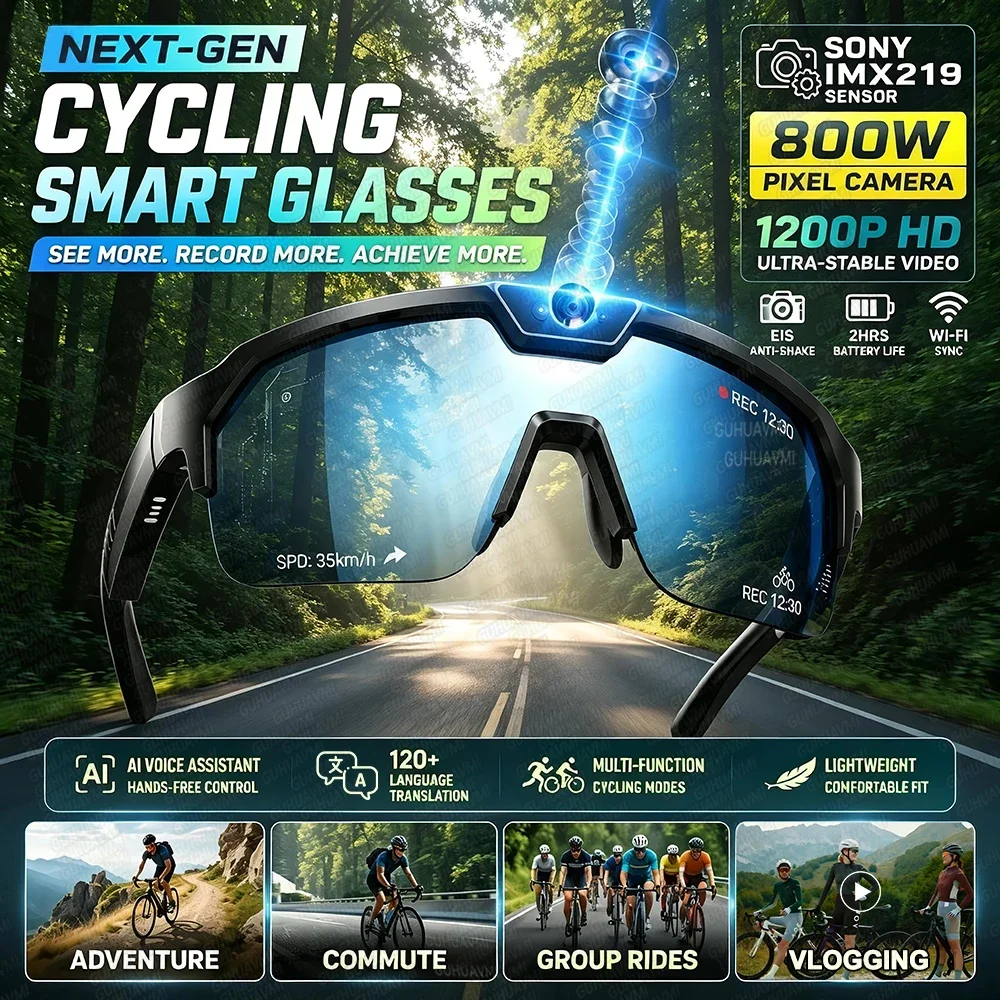 2026 New AI Smart Sports Glasses 800W Camera 1200P HD Anti-shake Cycling Video Shooting Artifact ChatGPT 32GB Windproof Goggles