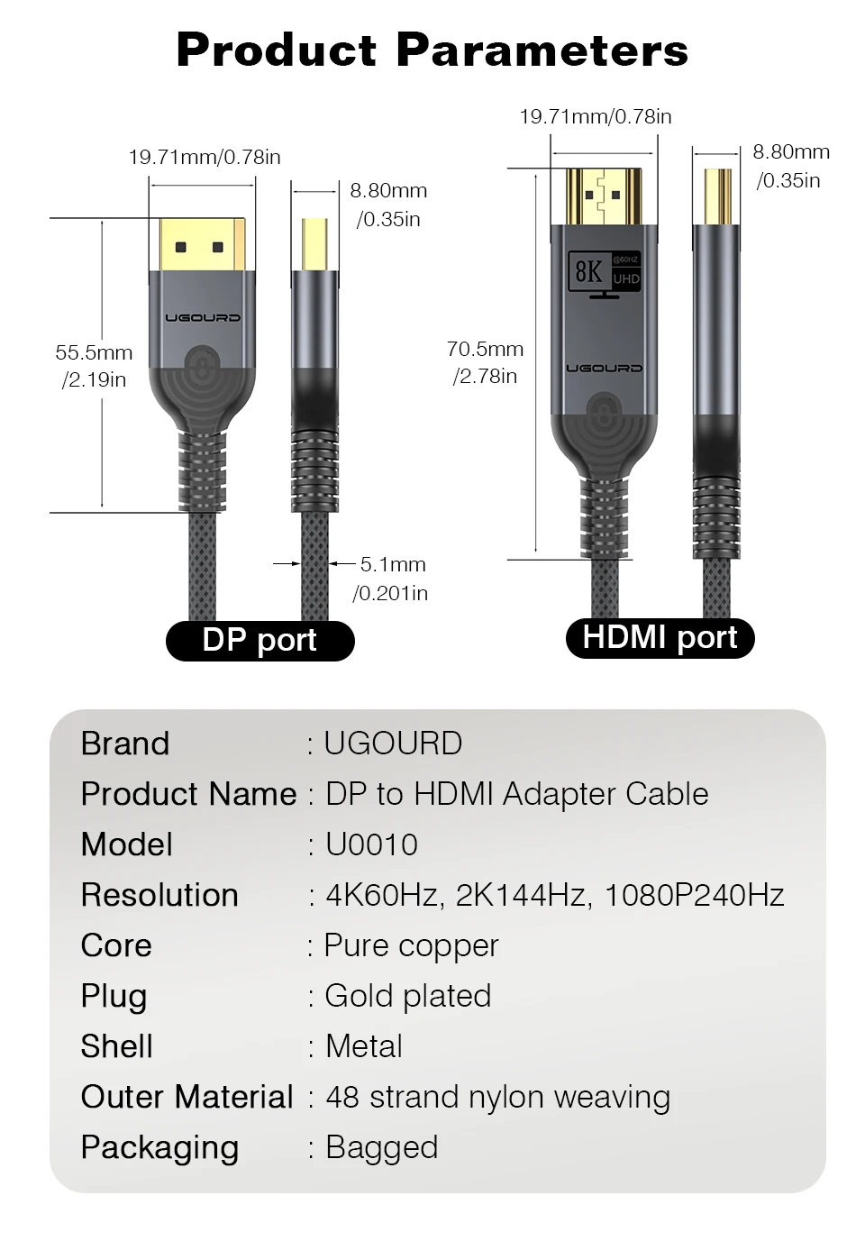 UGOURD 4K DP zu HDMI 2.0 Kompatibles Kabel 4K60Hz DisplayPort zu HD Adapter Display Port Video Audio für PC TV Projektor Laptop – Detail 12