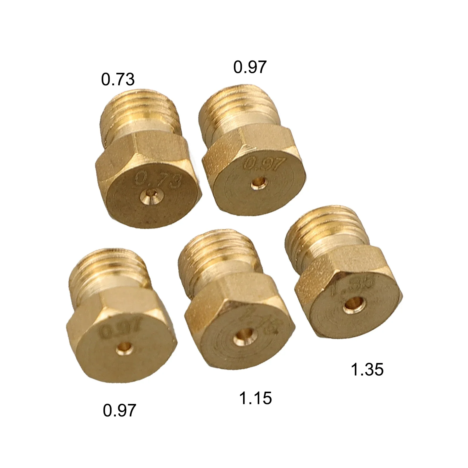 5PCS Gas Nozzles Burner Jets Nozzles Set Home Cooking Gold Height 9mm Standard M6 X 0.75 Thread For G20 G25 Gas