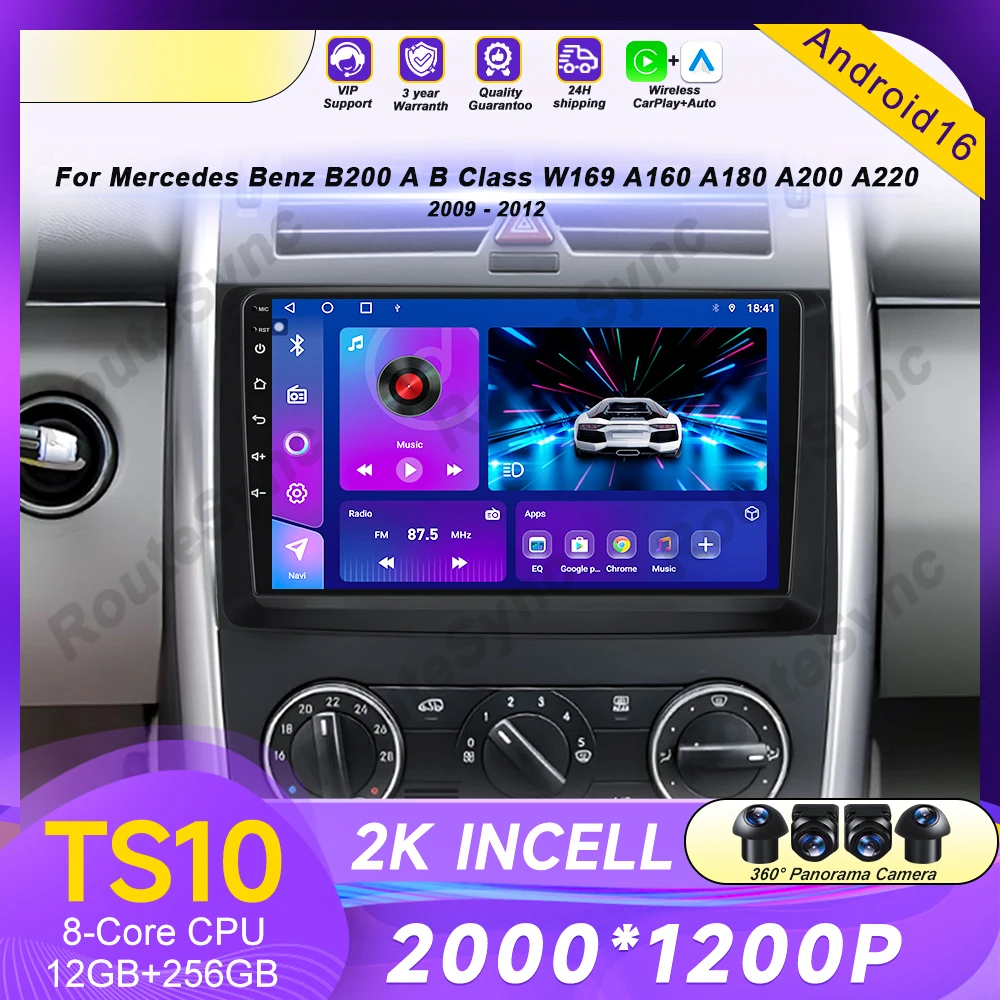 

Автомагнитола для Mercedes Benz B200 A B Class W169 A160 A180 A200 A220 2009-2012, Android Auto, мультимедиа, Carplay, навигация, без 2din
