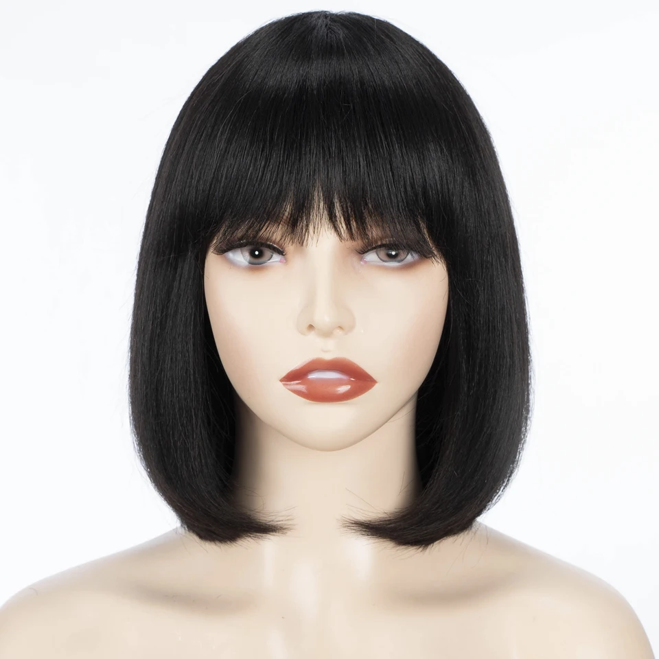 Short Human Hair Wigs For Women 100% Real Ready To Wear Straight Bob Brazilian Hair Wigs With Bangs P4/30 Brown Colored Wigs