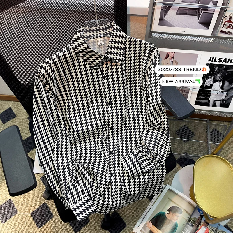 

Мужская свободная рубашка в клетку с длинным рукавом, повседневная, весенне-осенняя, модная, свободного кроя, с узором в виде птиц, молодежная, популярная весенняя модель