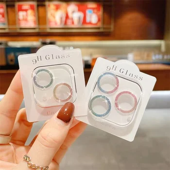 반짝이 다이아몬드 블링 스크린 프로텍터 카메라 필름, 아이폰 14, 15 플러스, 16, 13, 12 프로 맥스, 12, 13 미니 카메라 렌즈 보호대, 3 개