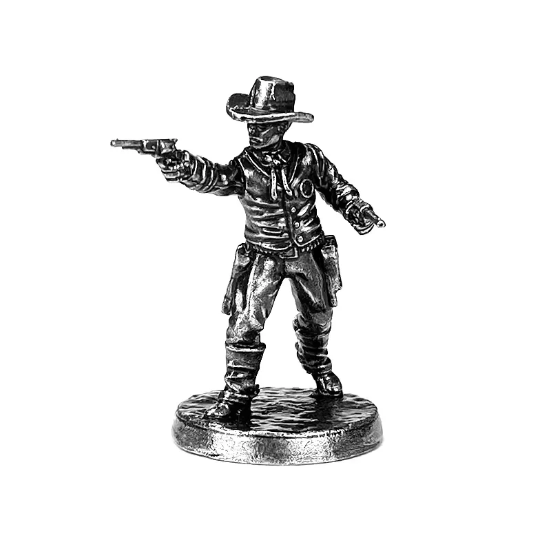 Solid White Copper Cowboy Figurines Wild West Sheriff Bandit Mini Figures, Desktop Ornament, Collectible Gift for Hobbyists