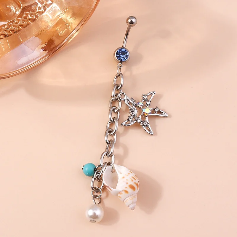 Beach Belly Button Ring Conch Shell Pentagram Starfish Belly Button Stud Belly Piercing