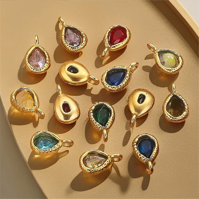 20Pcs/Lot 18K Gold Plated Glass Crystal Stainless Steel Waterdrop Charms for DIY Pendant Necklace Jewelry Findings Accessories