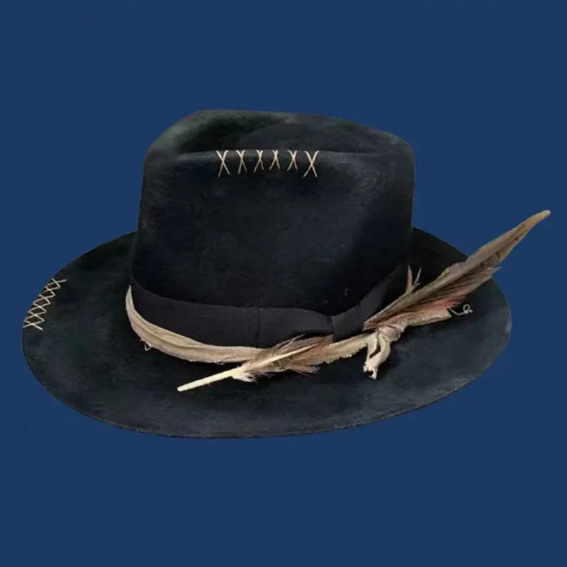 

Ribbon Feather Decorated Wool Hat Fashionable Teardrop Top Pure Wool Hat