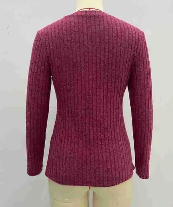 سترة نسائية للخريف والشتاء نمط جديد بأكمام طويلة توليب هملين قاعدة قميص تي شيرت مع حفرة شريط نحى سترة #5