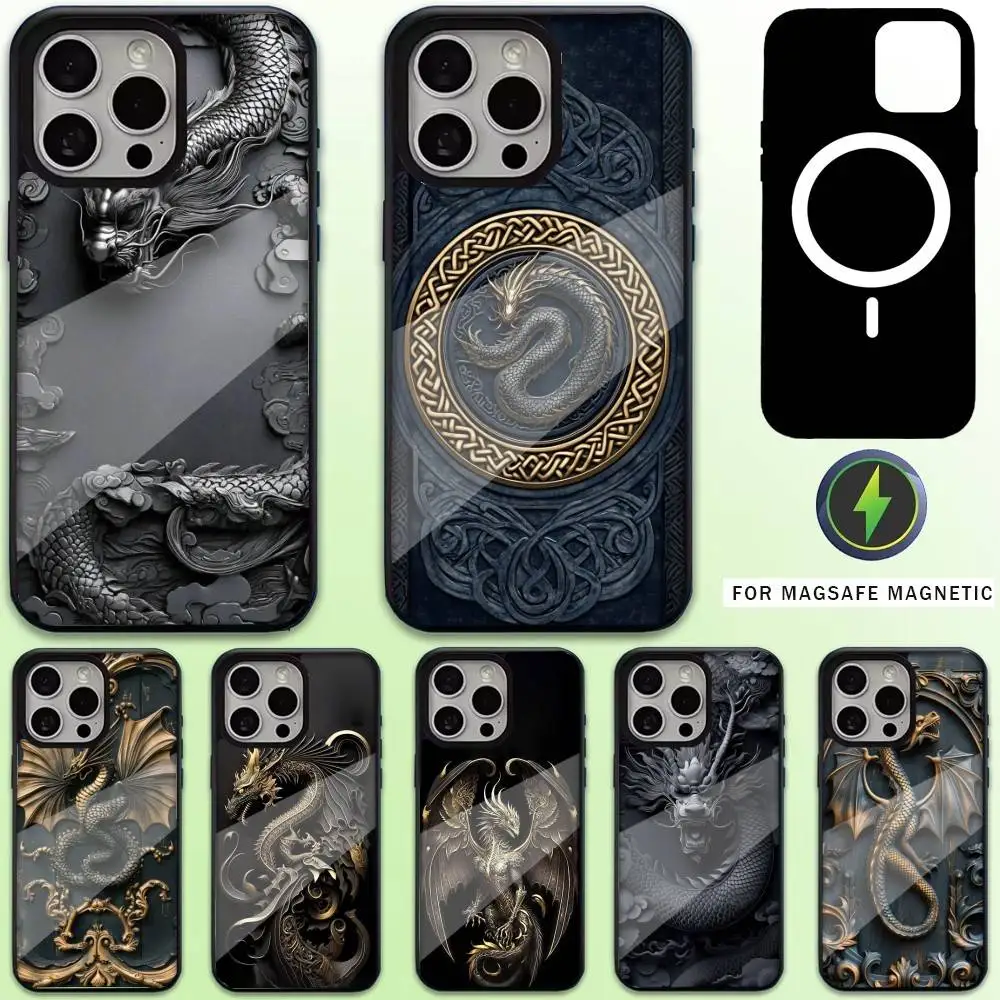 

Luxury Dragon Embossed Phone Case For iPhone17,16,15,14,13,12,11 Plus,Pro Max Magnetic Magsafe Wireless Charging